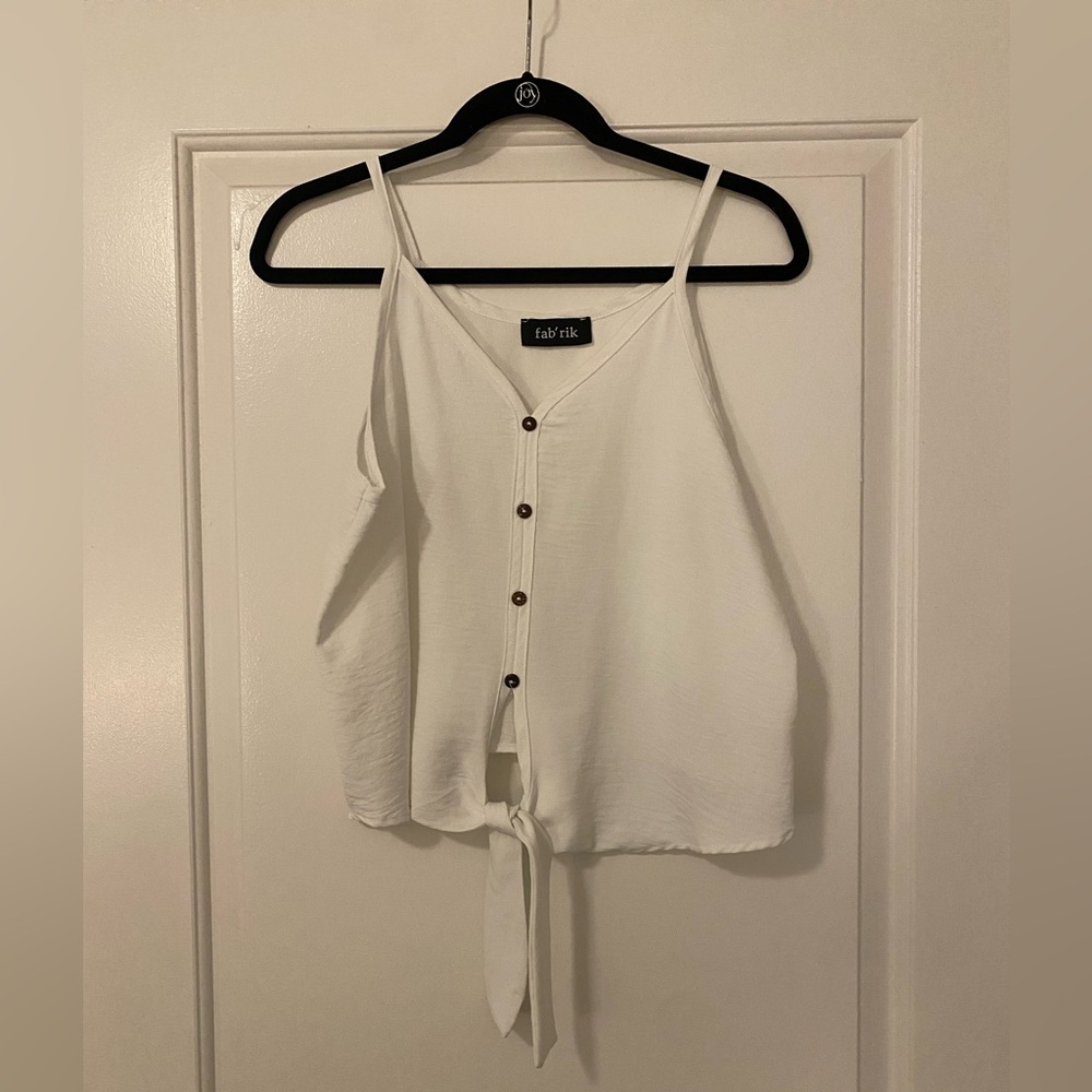 White button down, tie front, tank